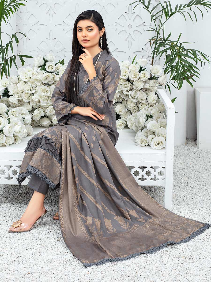 Brown Embroidered Banarsi Lawn